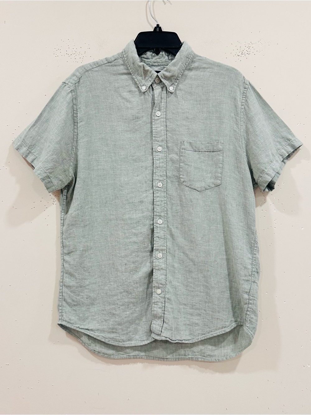 J. Crew Men's Short Sleeve Linen Cotton Button Down Shirt Sage Green Sz L Mint